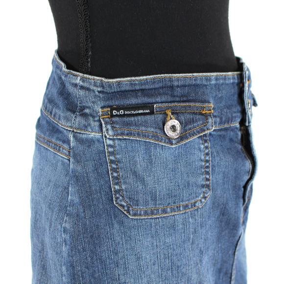 Dolce & Gabbana Blue Denim A-Line Mini Skirt 28 Flap Button D&G Logo Pocket - Picture 3 of 7